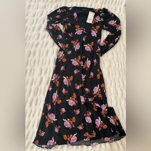 Zara Black Dress with Purple and Orange Floral Print